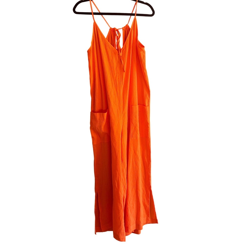 Sanctuary Orange Crinkle Gauze Wide Leg Jumpsuit Large, relaxed, vacation